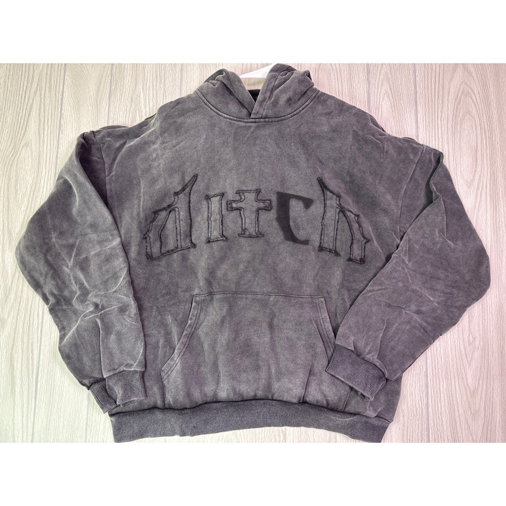 Ditch LA Vintage Patch Hoodie Coal Grey Mineral Wash PPA5 XL Mens Streetwear - Picture 2 of 6